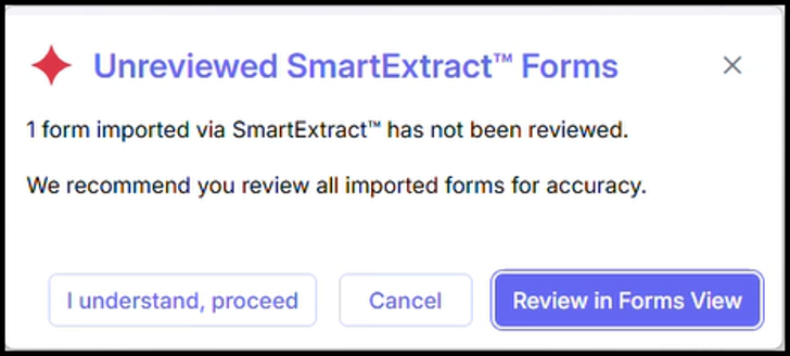 Unreviewed SmartExtract Forms notification